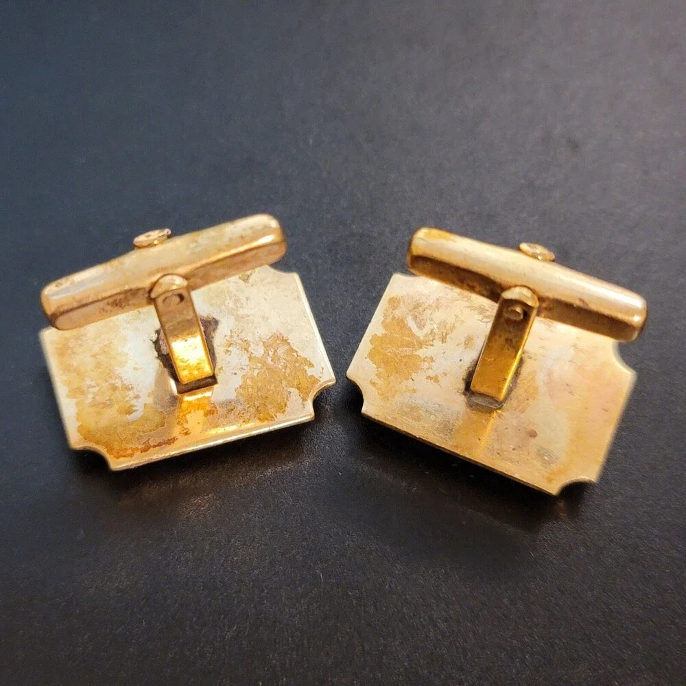Vintage Gold Tone Rectangular Cufflinks – Mid Century Men’s Formal Jewelry